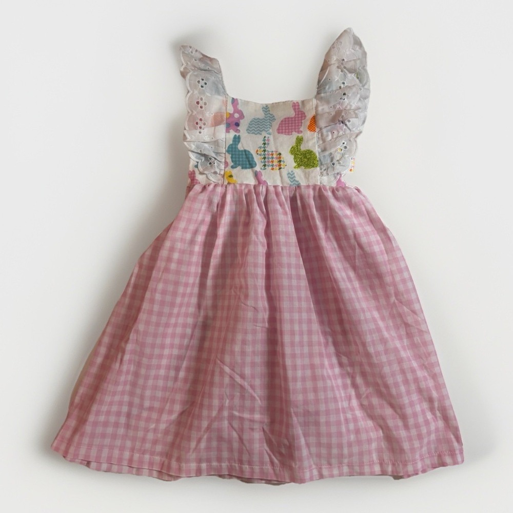 Southern Sisters‎ Easter Dress Pink Gingham with bunny rabbits Girls Sz 5 Ruffle